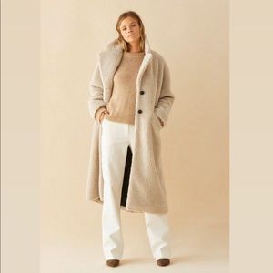 Ba&sh Beige Nude Sherpa Teddy Long Top Coat